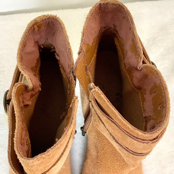 BJORNDAL AMY Fur Lined Brown Zip Up Ankle Wedge Suede Winter Booties Size 9 - Picture 4 of 16